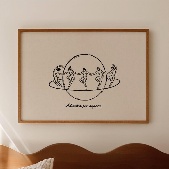 Ad Astra Per Aspera Quote Print Horizontal Above Bed Line Drawing Wall Art Hand Drawn Minimalist Through Hardships To The Stars Poster