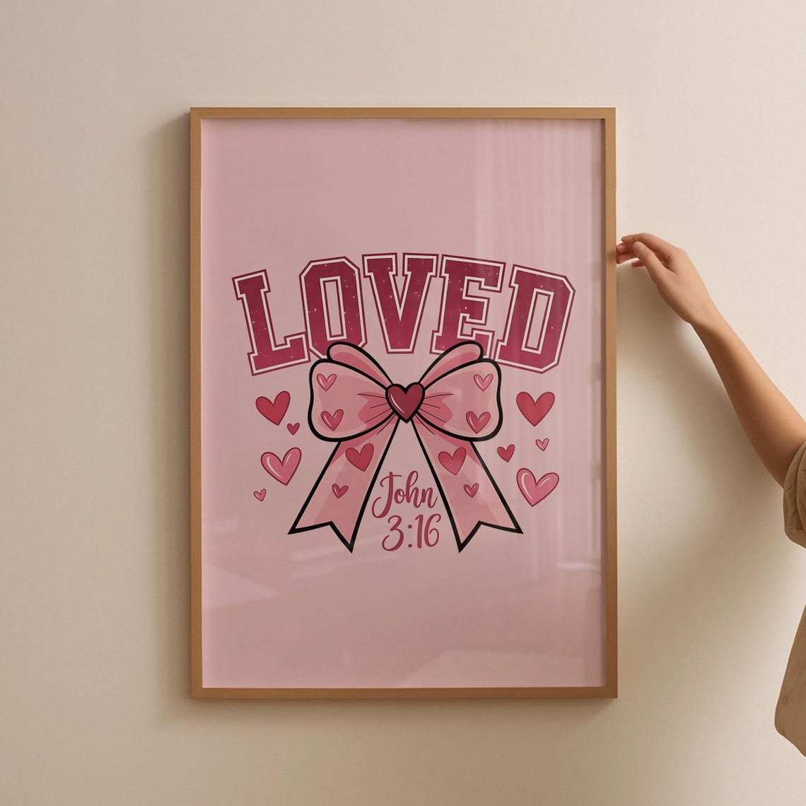 Loved Print Retro Christian Wall Art John Bible Verse Christian Poster Wall Decor Wall Art Pink Poster - Image 4