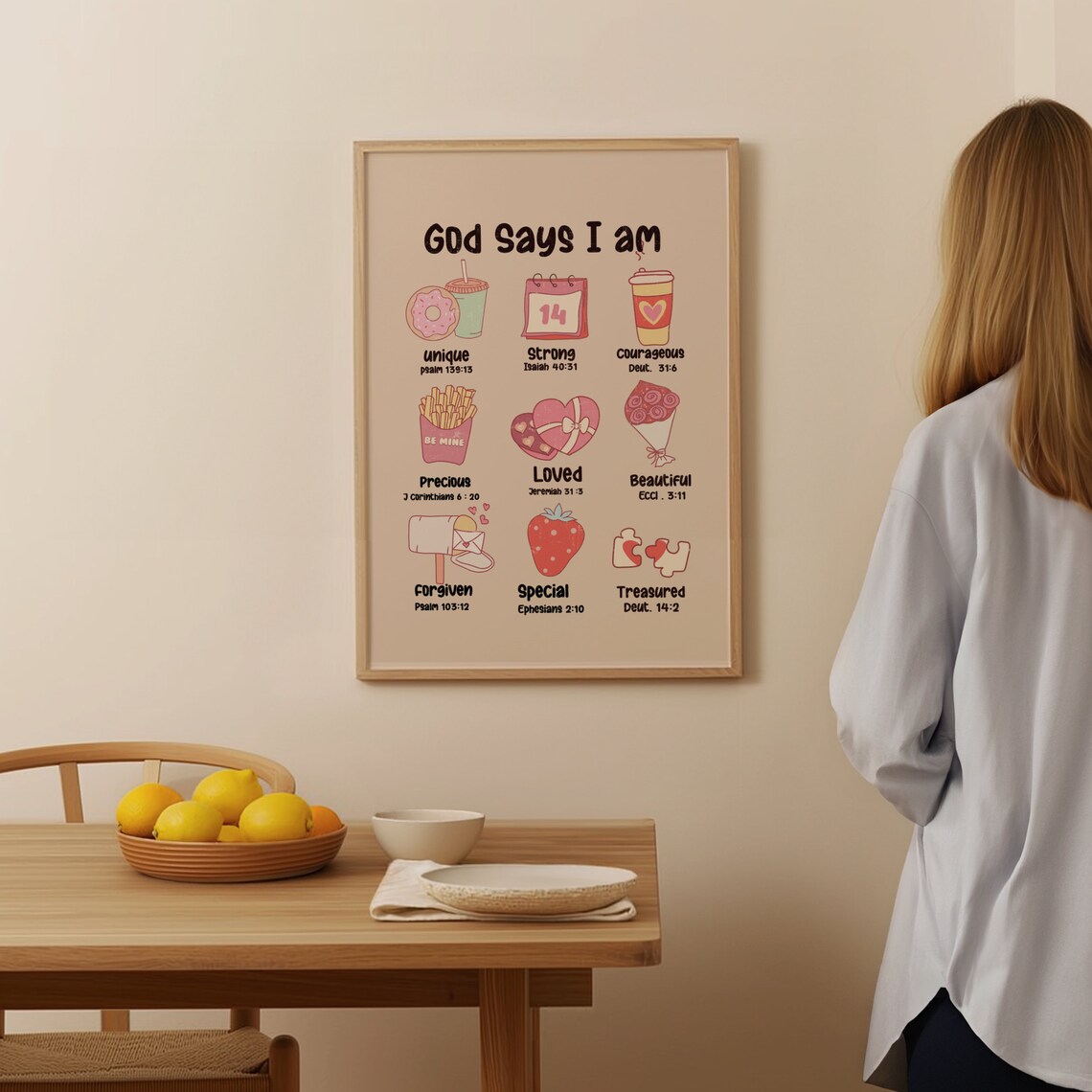 God Says I Am Cute Affirmation Scripture Kawaii Quote Poster - Image 2