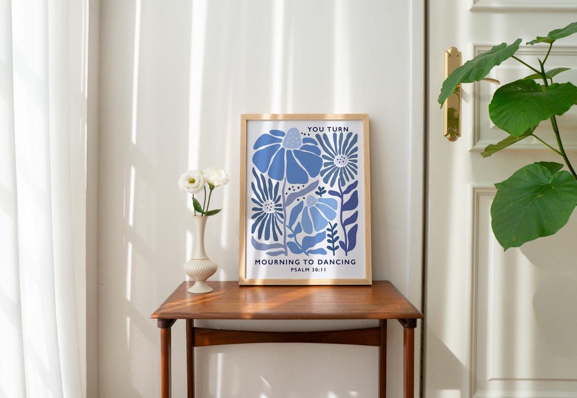 Christian Floral Wall Print Psalms Scripture Christian Poster Bible Verse Blue Poster Wall Decor Gift For Christians - Image 2