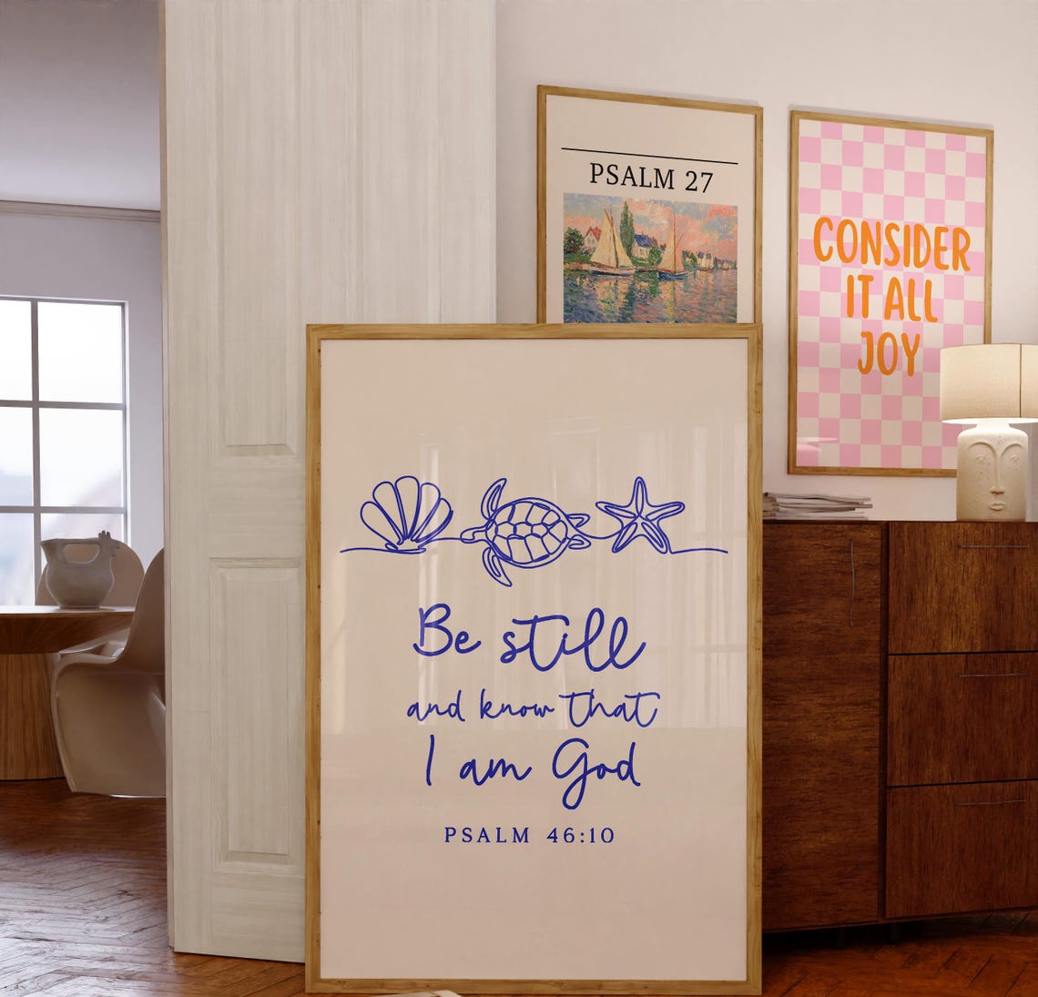 Psalm 4610 Print Costal Wall Art Nautical Christian Poster Bible Verse Blue Poster Dorm Decor Gift For Christians - Image 2