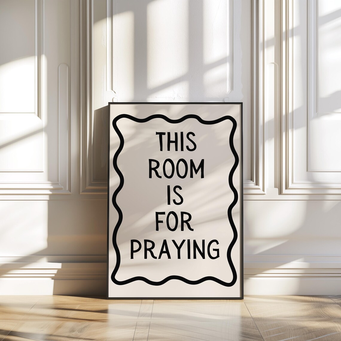 Black Wavy Border This Room Is For Praying Christian Faith Poster - Image 4