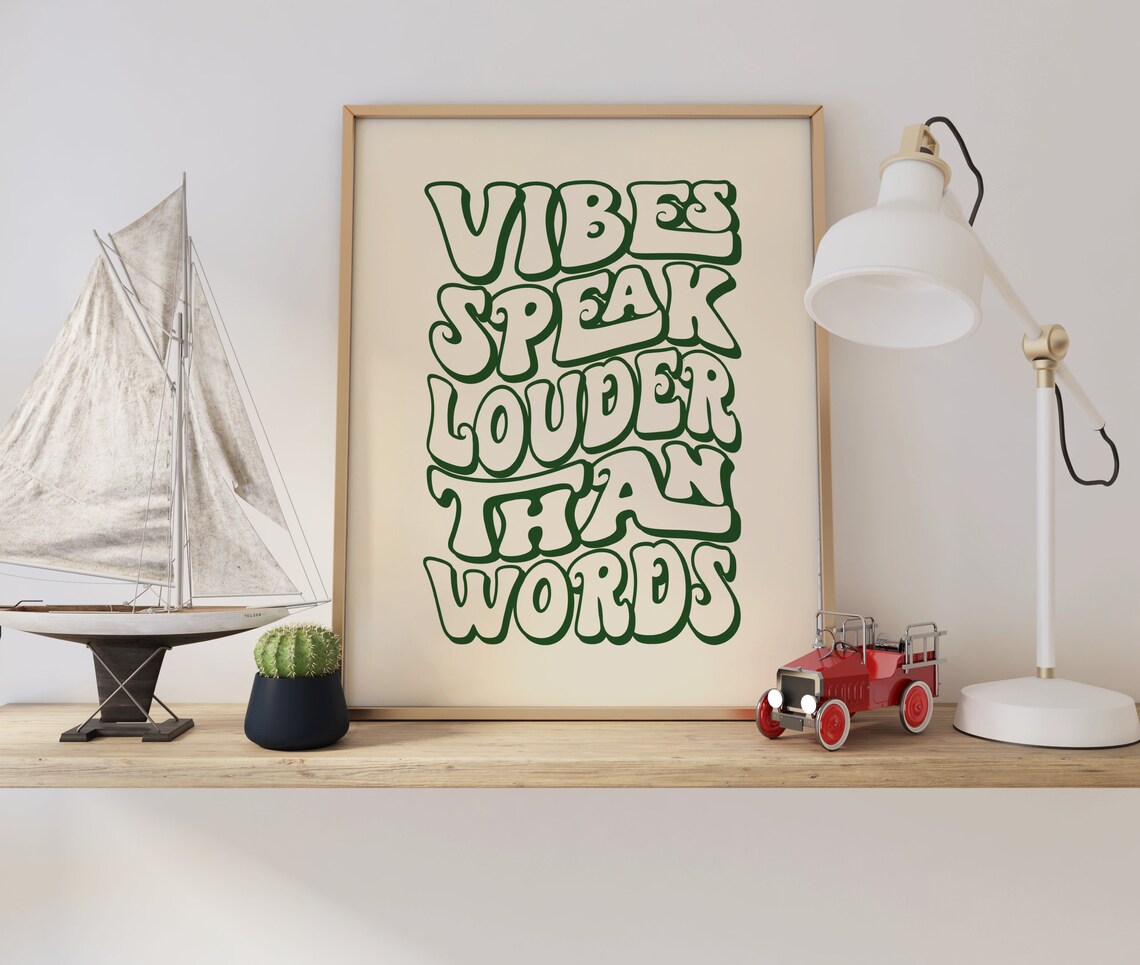 Vibes Speak Louder Than Words Retro Green Groovy Quote Wall Poster - Image 2