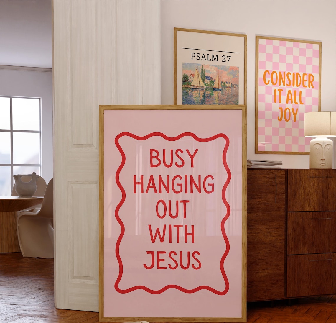 Pink Christian Scripture Art Print, Maximalist Home Decor