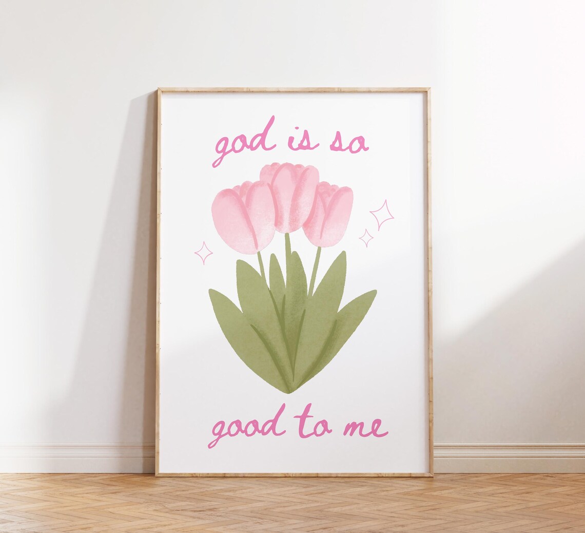 God Is So Good To Me Pink Tulip Script Christian Faith Poster - Image 4