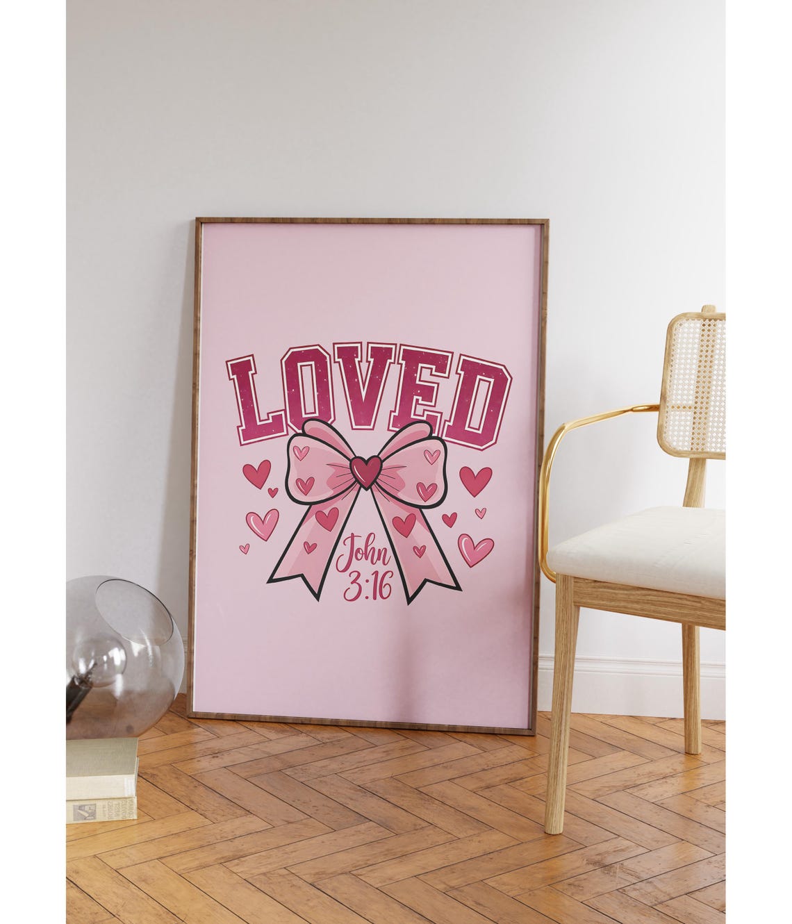 Loved Print Retro Christian Wall Art John Bible Verse Christian Poster Wall Decor Wall Art Pink Poster - Image 3