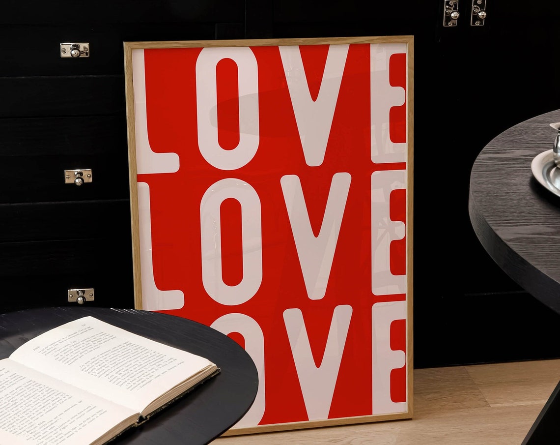 LOVE LOVE LOVE Bold Red Retro Typography Graphic Wall Poster