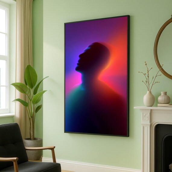 Neon Glow Abstract Silhouette Profile Colorful Gradient Light Art Poster