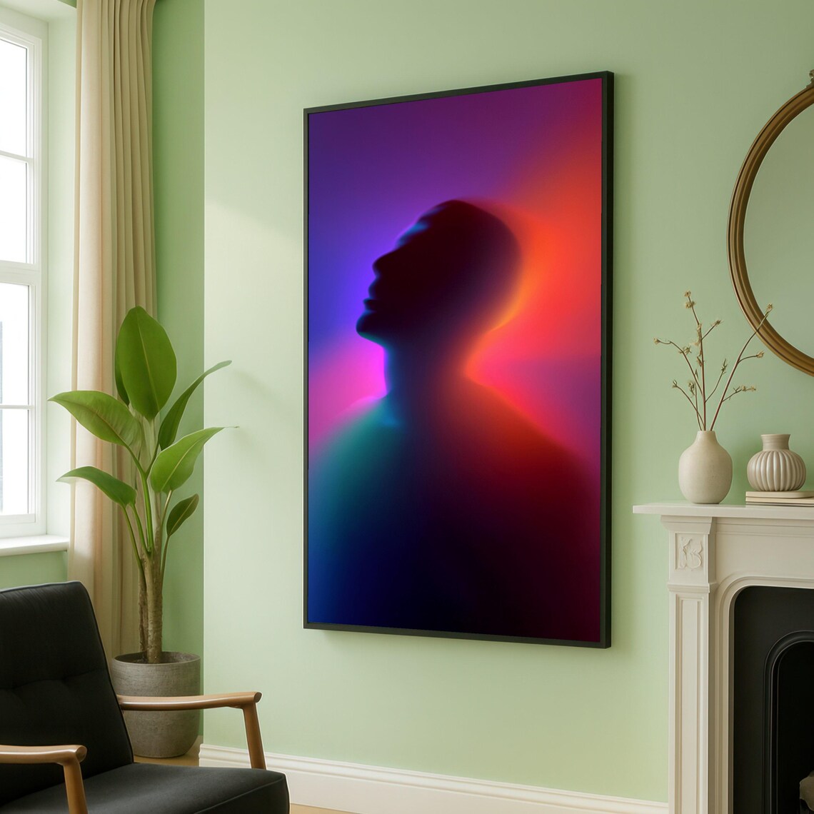Neon Glow Abstract Silhouette Profile Colorful Gradient Light Art Poster