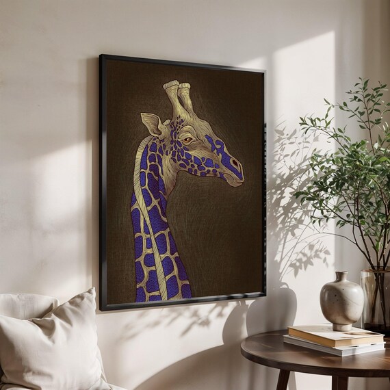Elegant Giraffe Canvas Wall Art Abstract Animal Portrait Modern Safari Decor Illustration Contemporary Nature