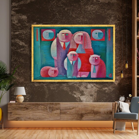 Colorful Cubist Family Portrait Geometric Modern Home Decor Art Print