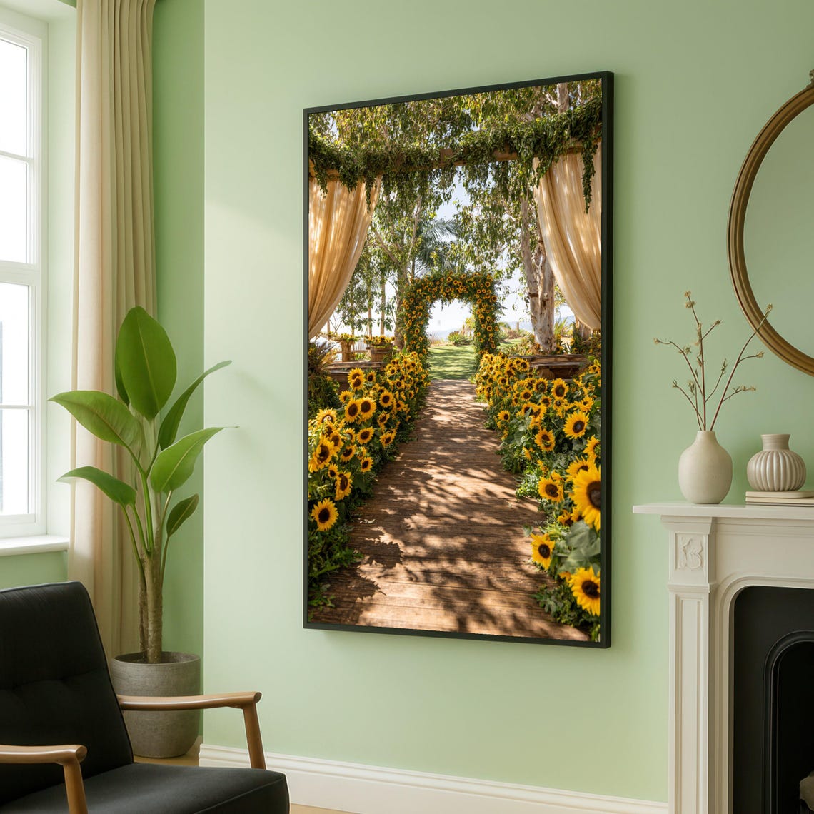 Sunflower Garden Pathway Floral Wedding Arch Nature Scenery Poster
