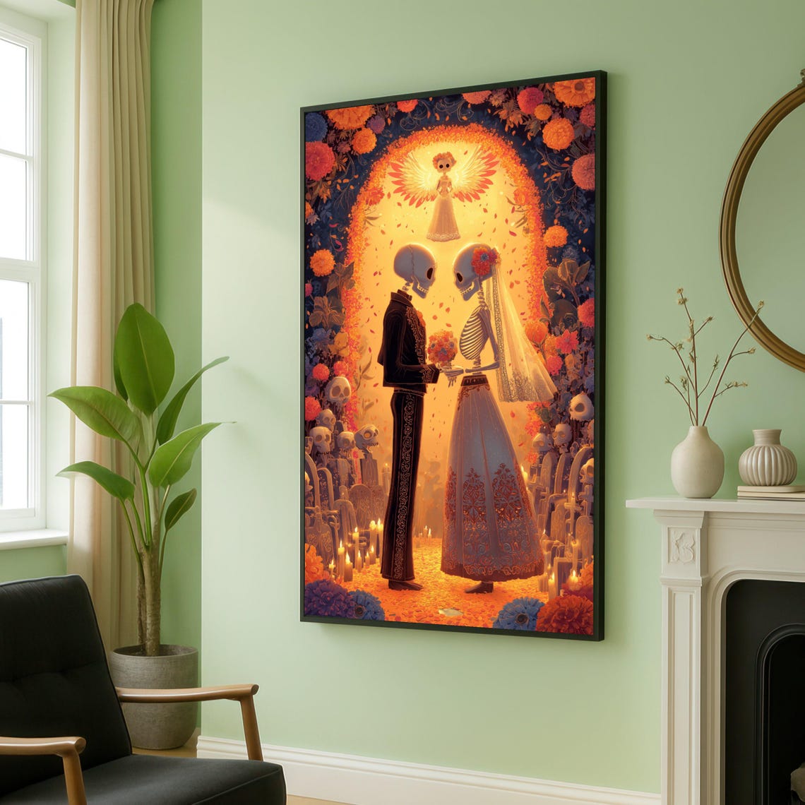 Skeleton Wedding Couple Day Of The Dead Floral Romantic Poster