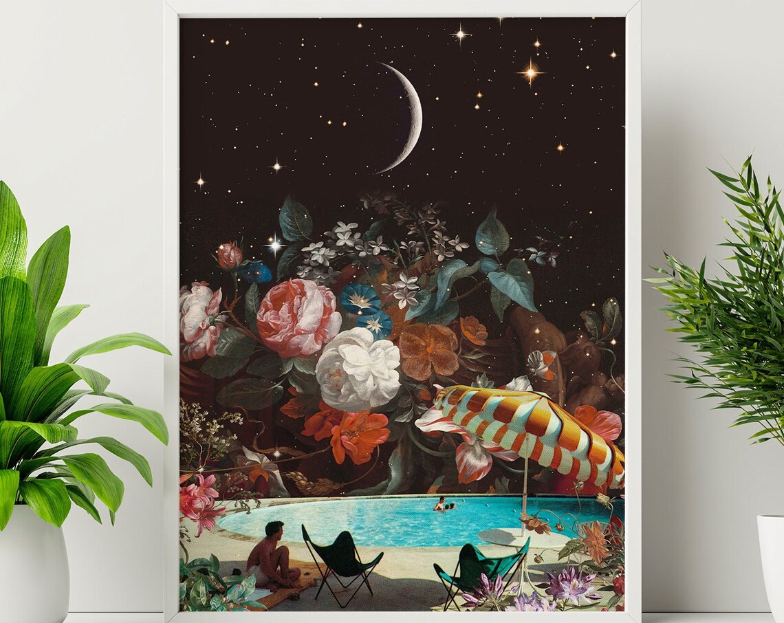 Trippy Land 5 Cosmic Space Art Print, Retro Style