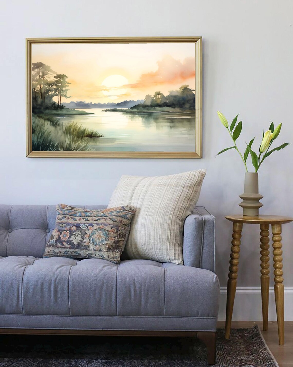Pelican Lake Minnesota Watercolor Sunrise Landscape Art Print - Image 4