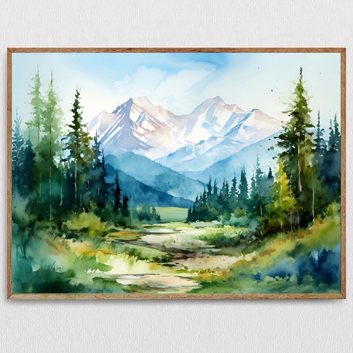 Colorado Mountains Watercolor Art Print, Panoramic Landscape