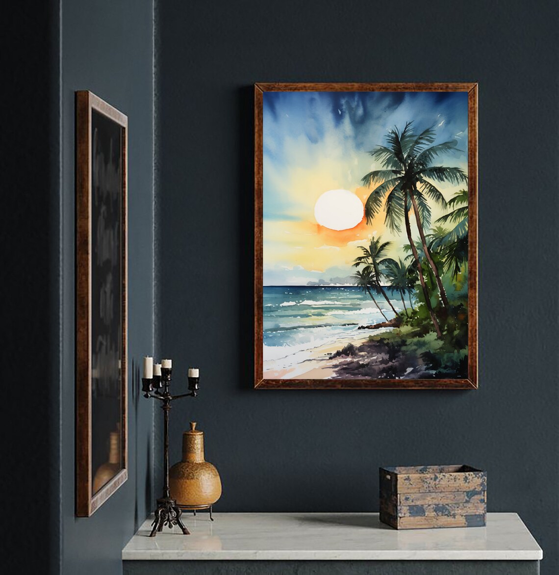 Cozumel Island Mexico Tropical Sunset Palm Beach Watercolor Poster - Image 3