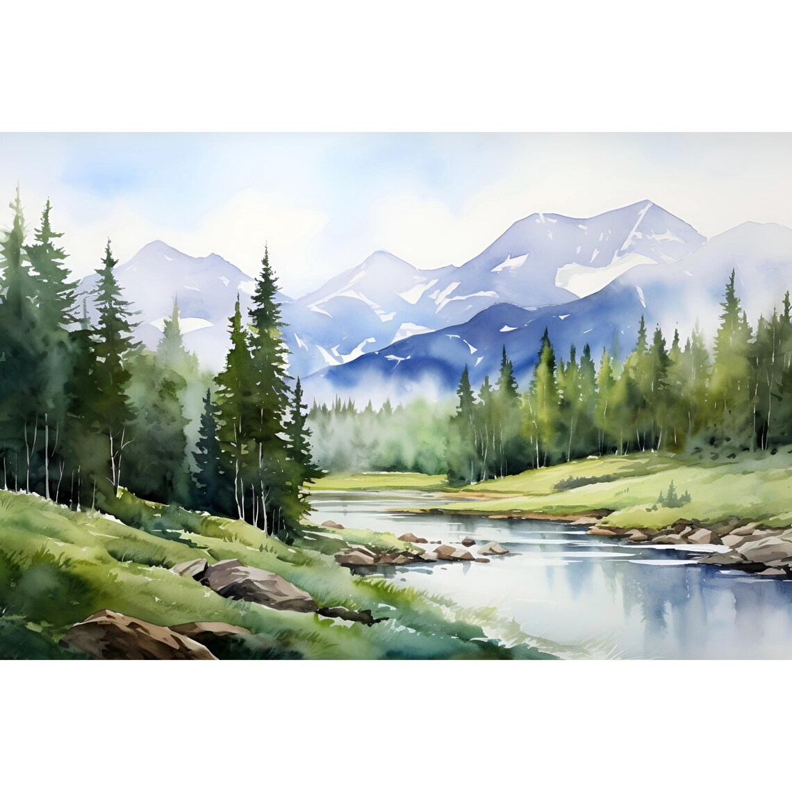 Rocky Mountains Watercolor Landscape Art Print