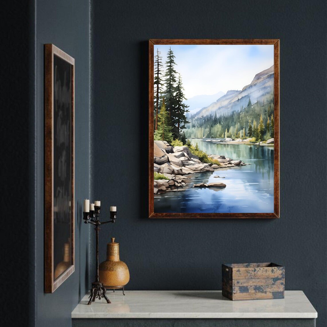 Utah Mountains Watercolor Lake Mary Travel Poster - Image 3