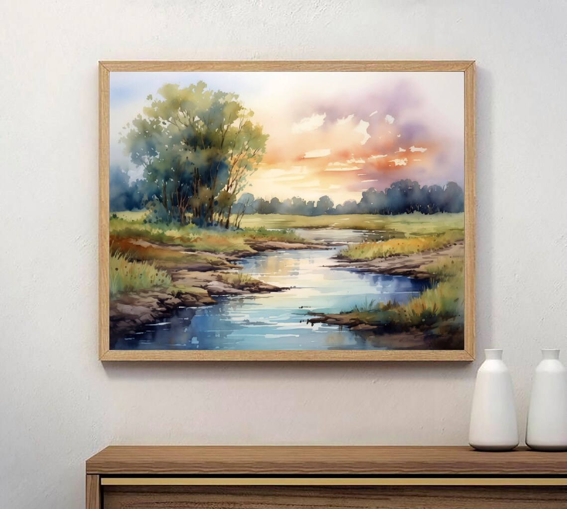 Platte River Nebraska Landscape Watercolor Art Print - Image 2