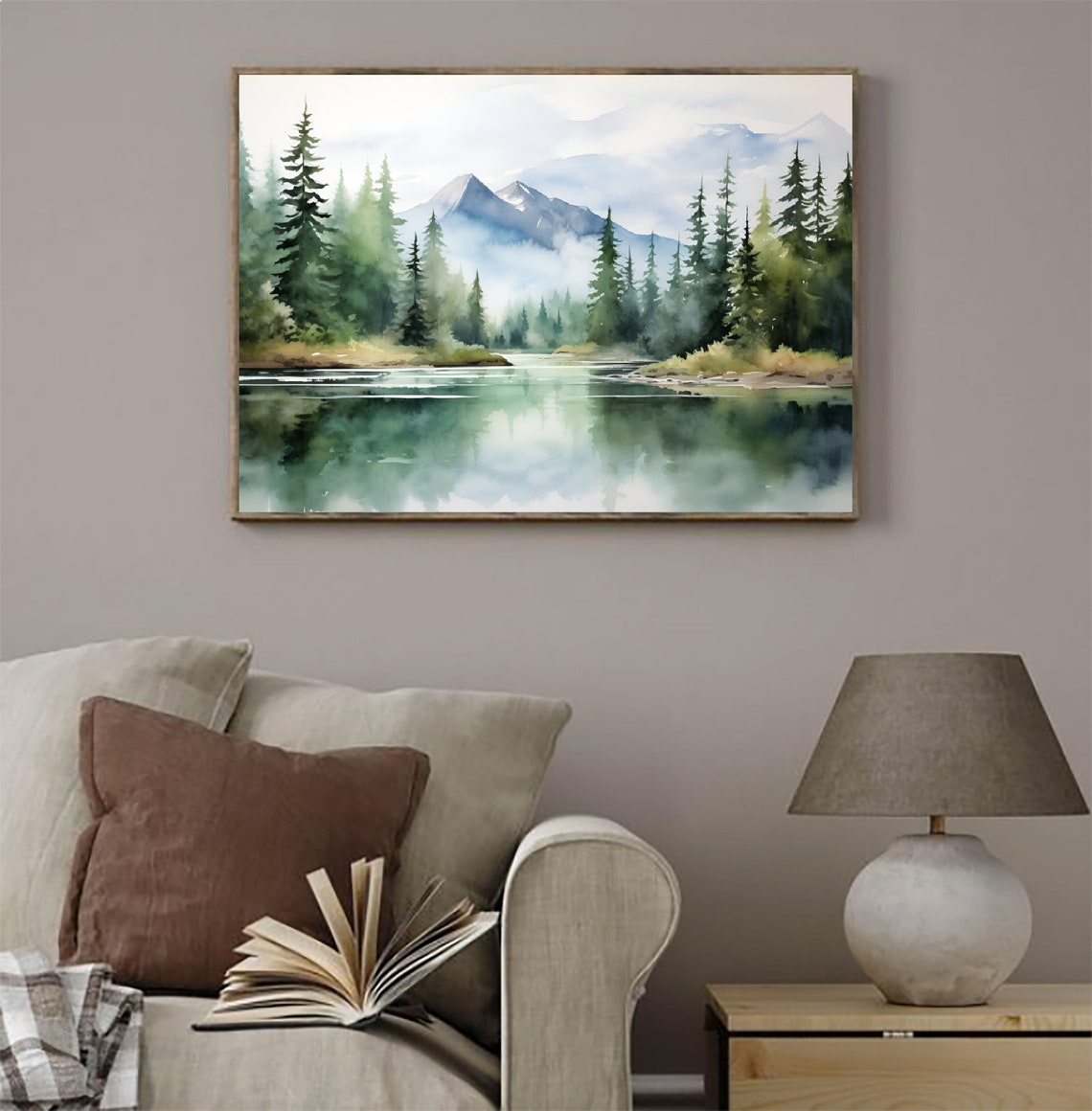 Lake Lure Appalachian Misty Lake Forest Peak Watercolor Poster - Image 3