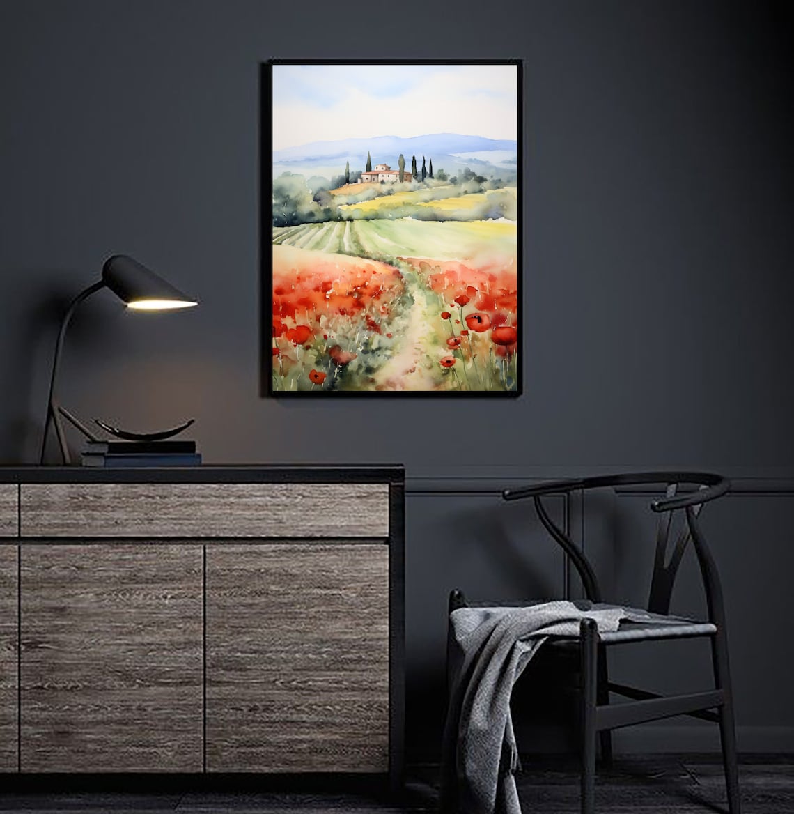 Tuscany Poppy Print, Italy Watercolor Travel Poster - Image 3