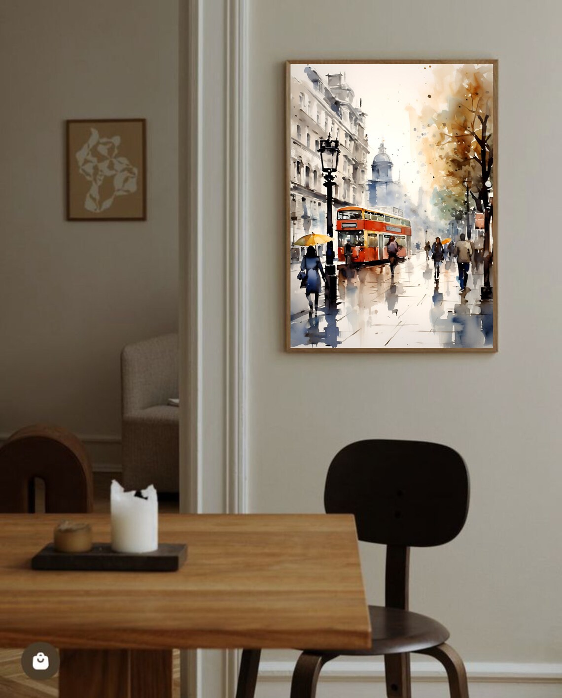 London Rainy Street Red Bus City Watercolor Travel Art Poster - Image 4