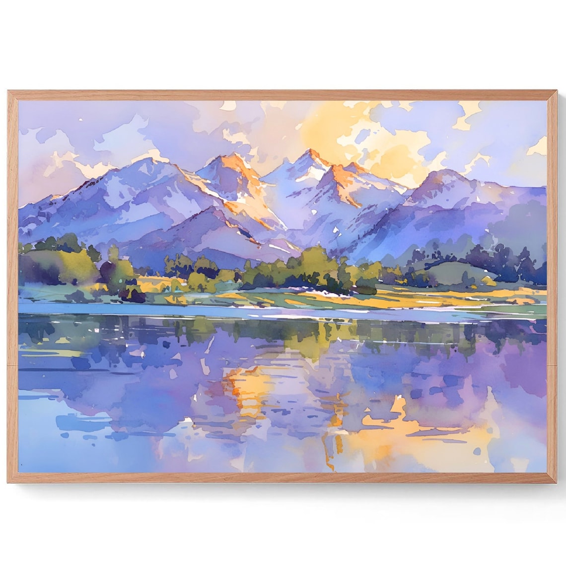 Mount Timpanogos Sunrise Lake Reflection Watercolor Utah Art Poster