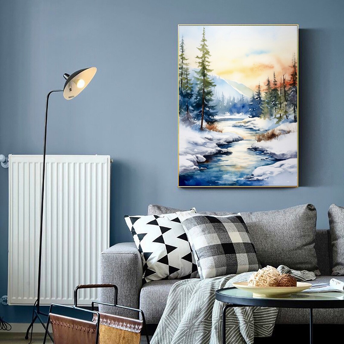Norway Forest Watercolor Art Print, Winter Landscape - Image 4