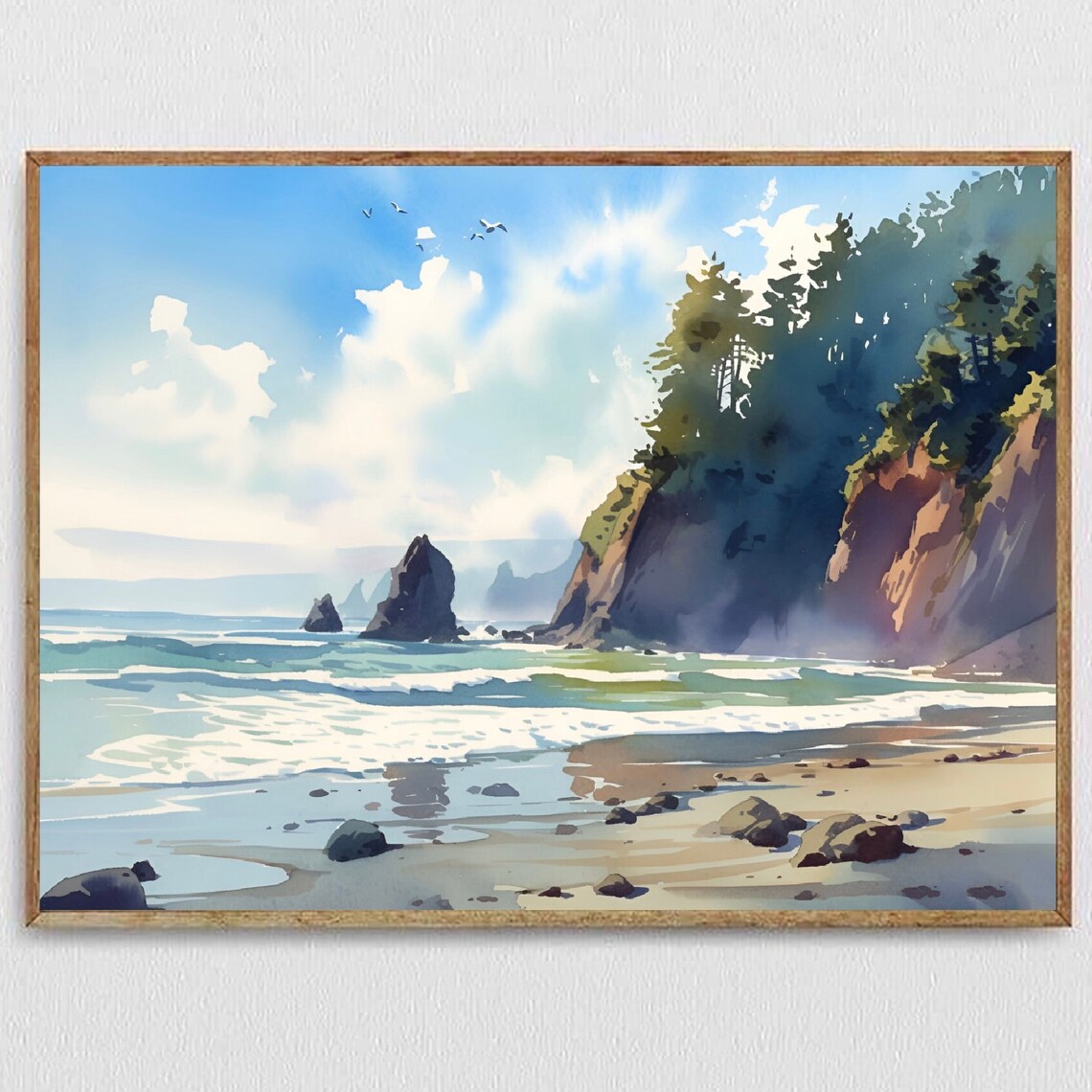 Shi Shi Beach Watercolor Coastal Wall Art Print