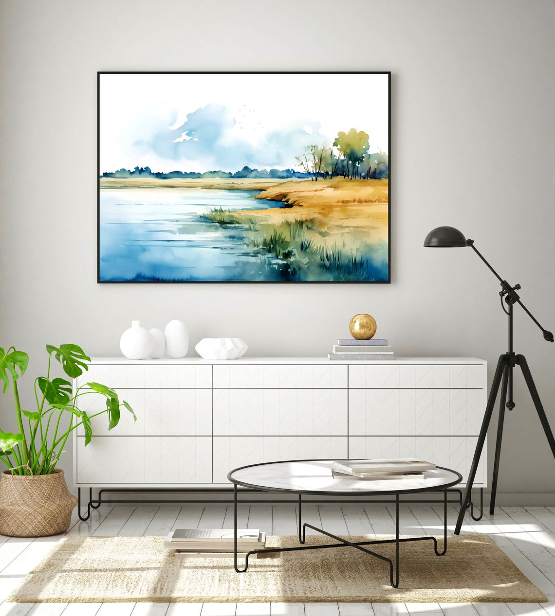 Red River North Dakota Golden Prairie River Watercolor Panoramic Poster - Image 3