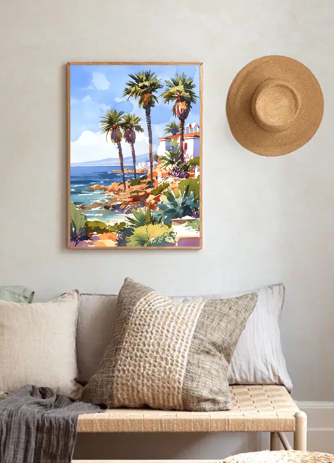 Paphos Cyprus Palm Tree Coastal Villa Mediterranean Watercolor Poster - Image 3