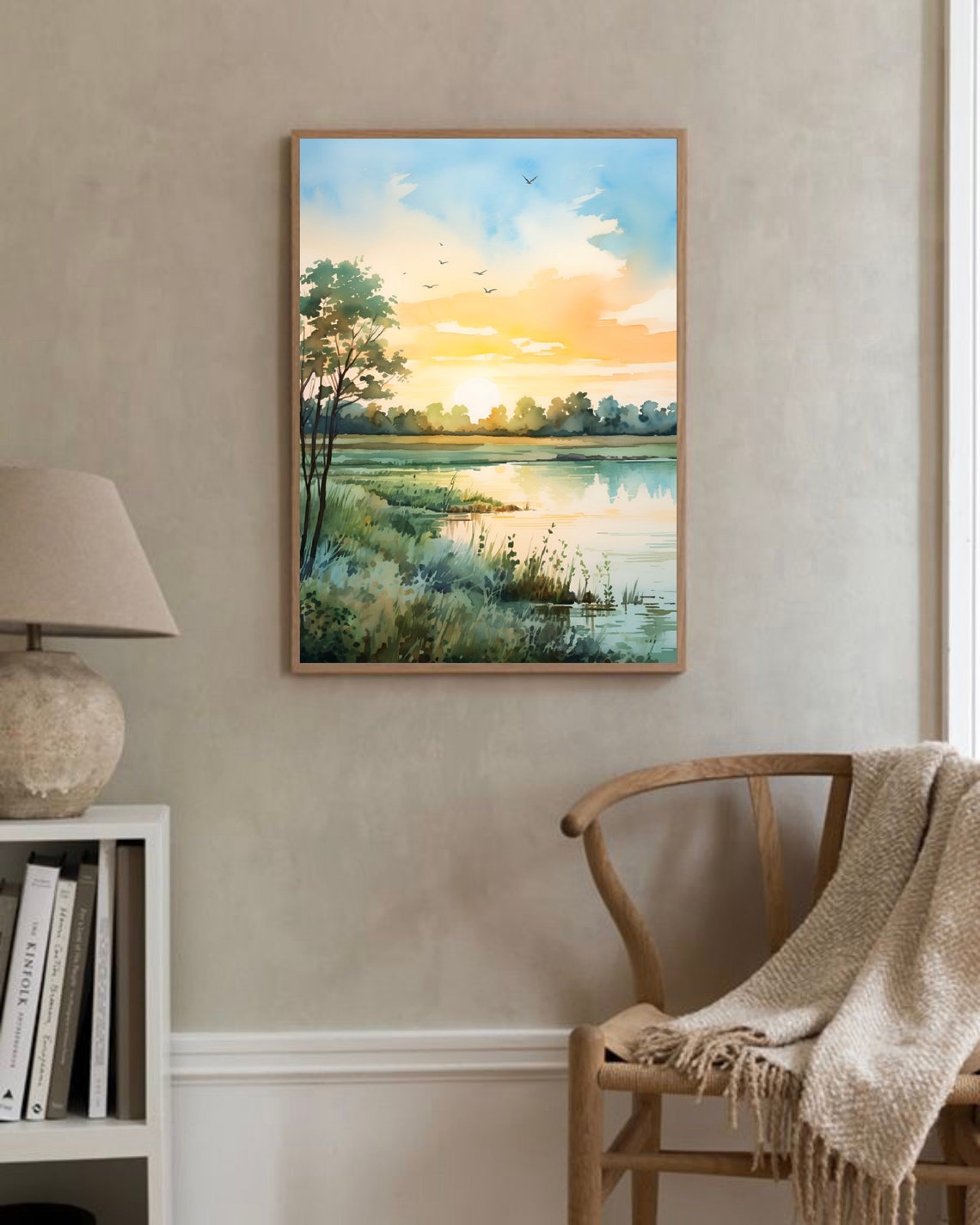 Hudson River New Jersey Sunrise Marsh Birds Watercolor Poster - Image 4