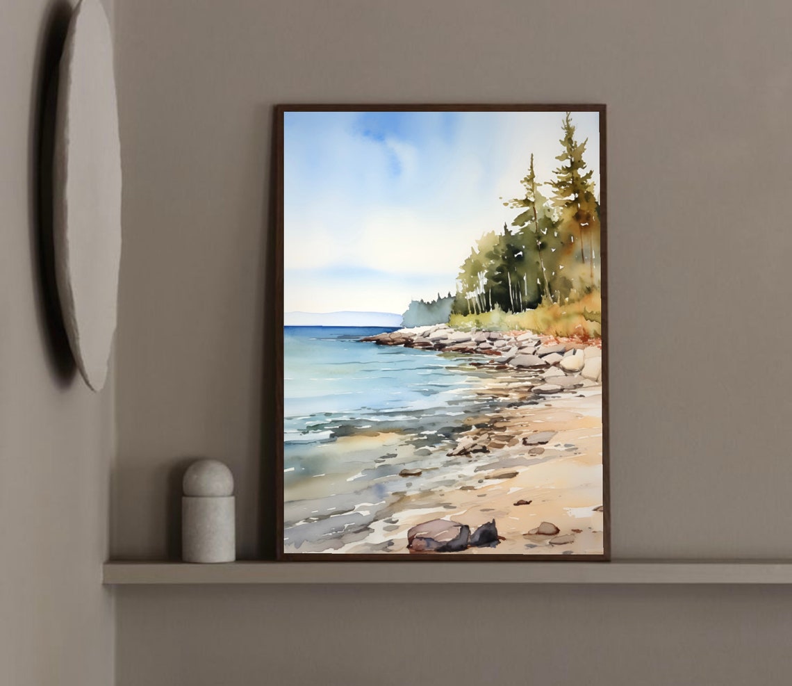 Lake Erie Watercolor Print Rock Shoreline Wall Art Great Lakes Wall Art Coastal Landscape Painting Ohio Travel Art Print - Image 4