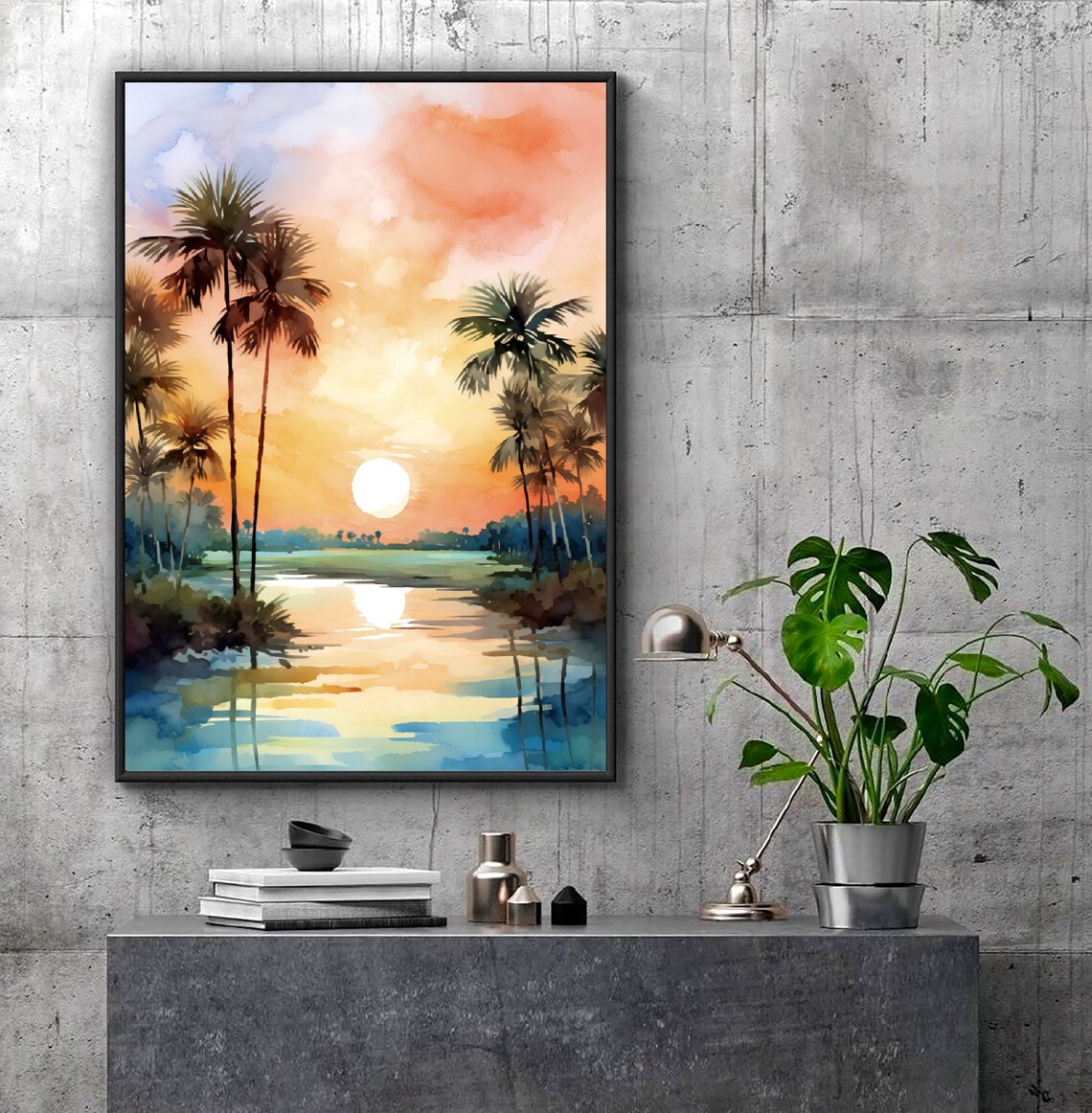 Florida Sunrise Watercolor Palm Beach Landscape Art Print - Image 4