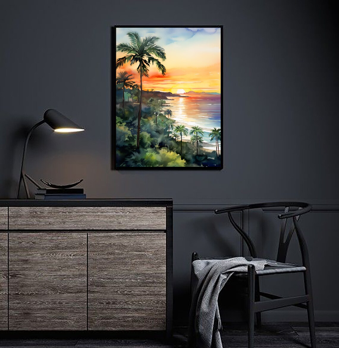 Riviera Maya Sunset Beach Scene Watercolor Art Print - Image 2