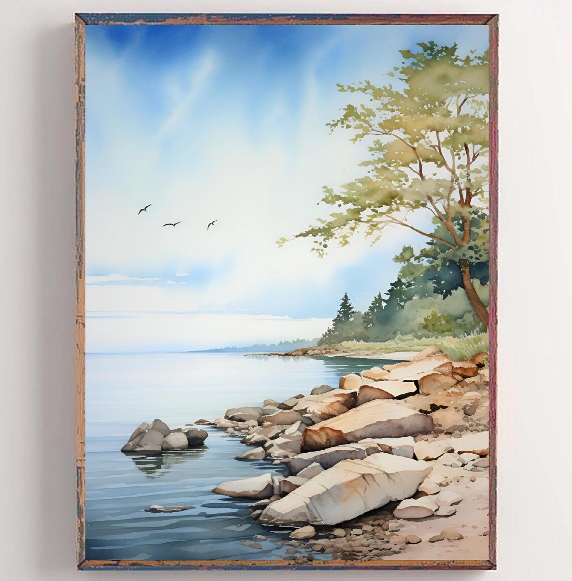St Lawrence River New York Rocky Shore Watercolor Landscape Poster