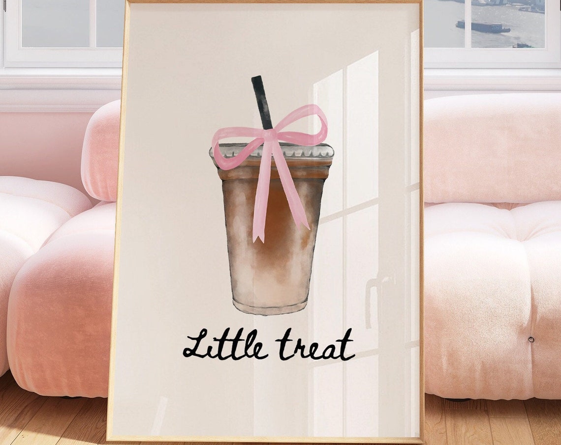 Little Treat Iced Coffee Cup Pink Bow Coquette Kitchen Poster