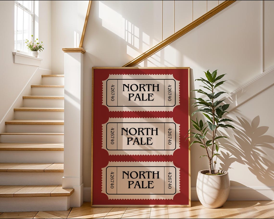 North Pale Retro Ticket Poster Red Vintage Christmas Decor Art