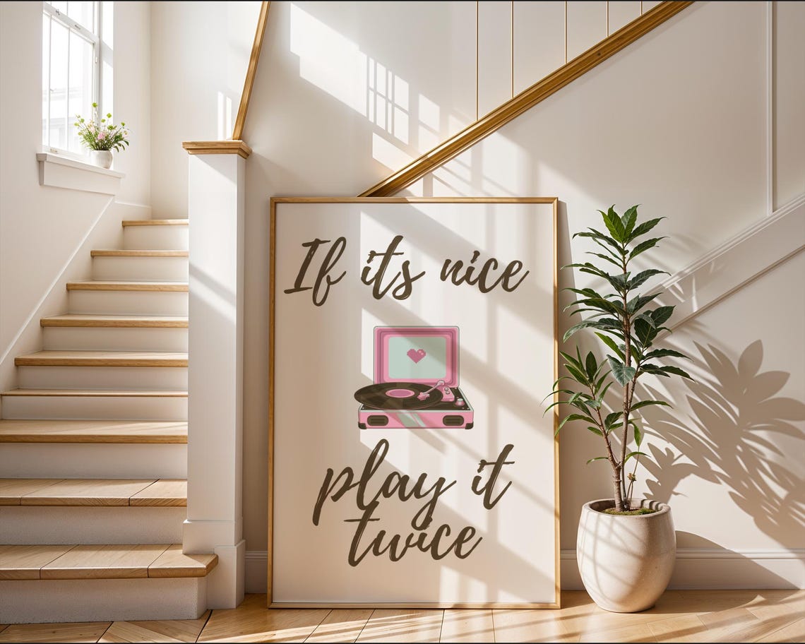 If Its Nice Play It Twice Record Player Poster Retro Music Quote