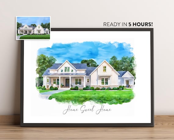 House Portrait, Watercolor Home Art Print