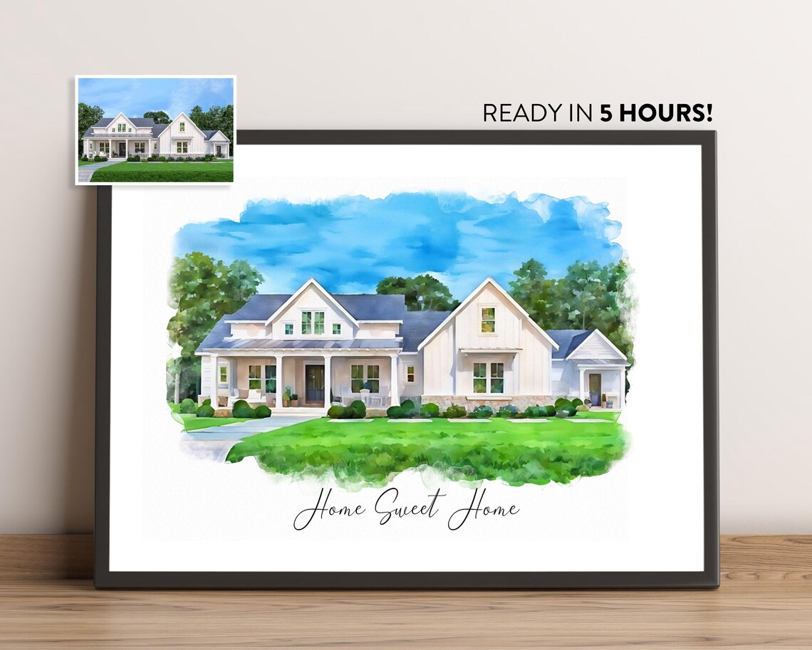 House Portrait, Watercolor Home Art Print