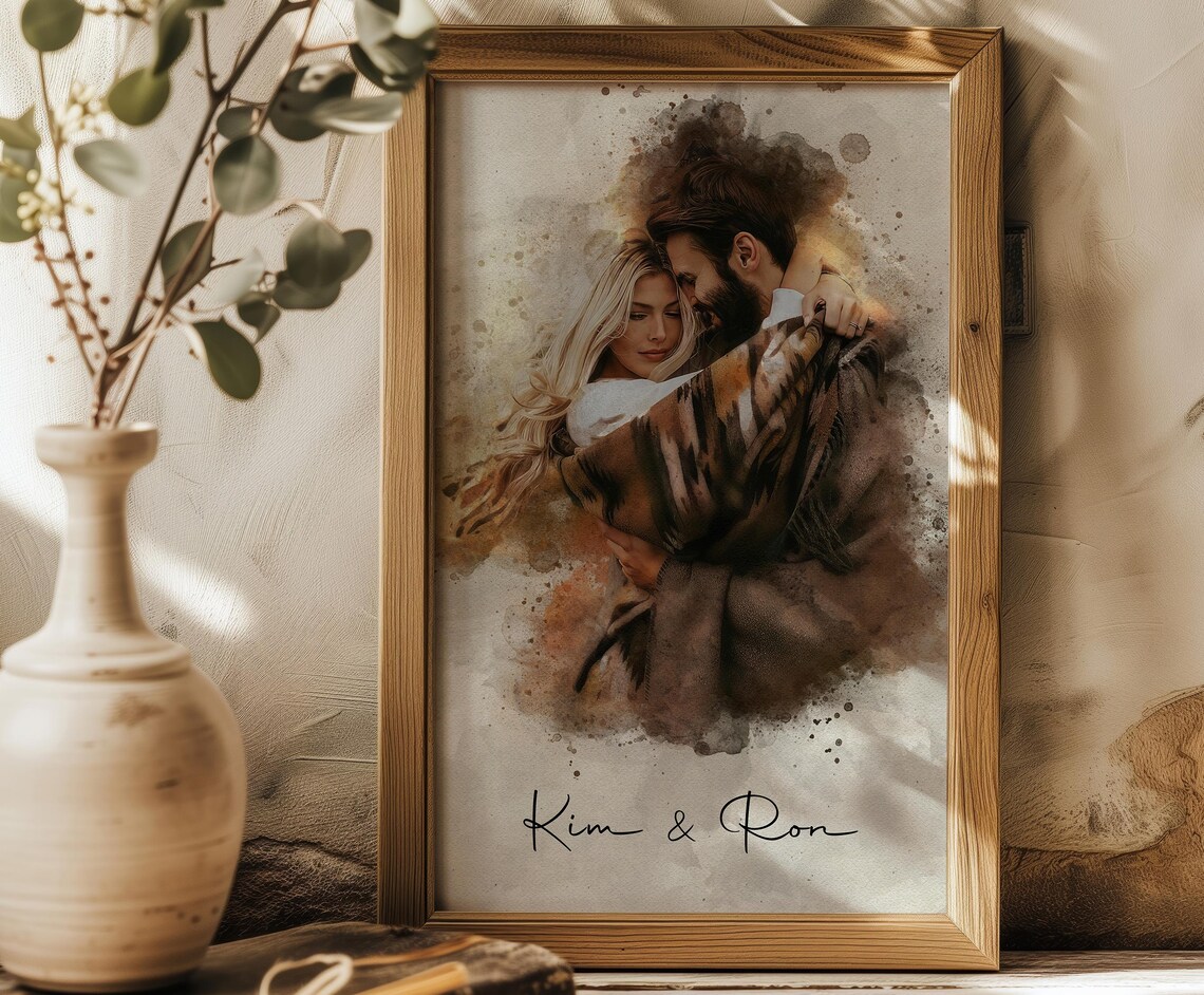 Custom Couple Portrait Watercolor Art Print, Valentine - Image 2