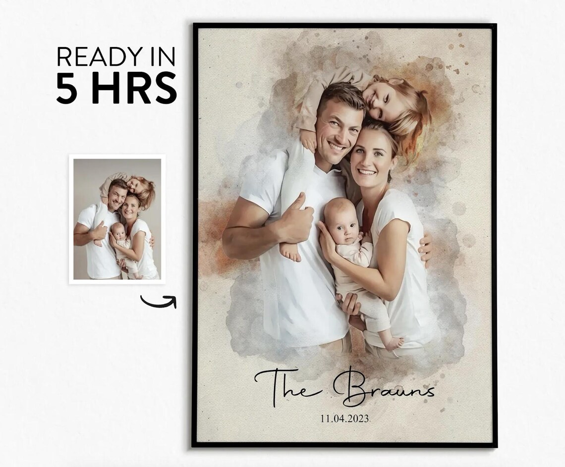 Watercolor Custom Newborn Baby Portrait Art Print - Image 2