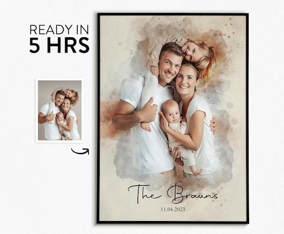Custom Watercolor Portrait, Gift For Mom Dad Art Print