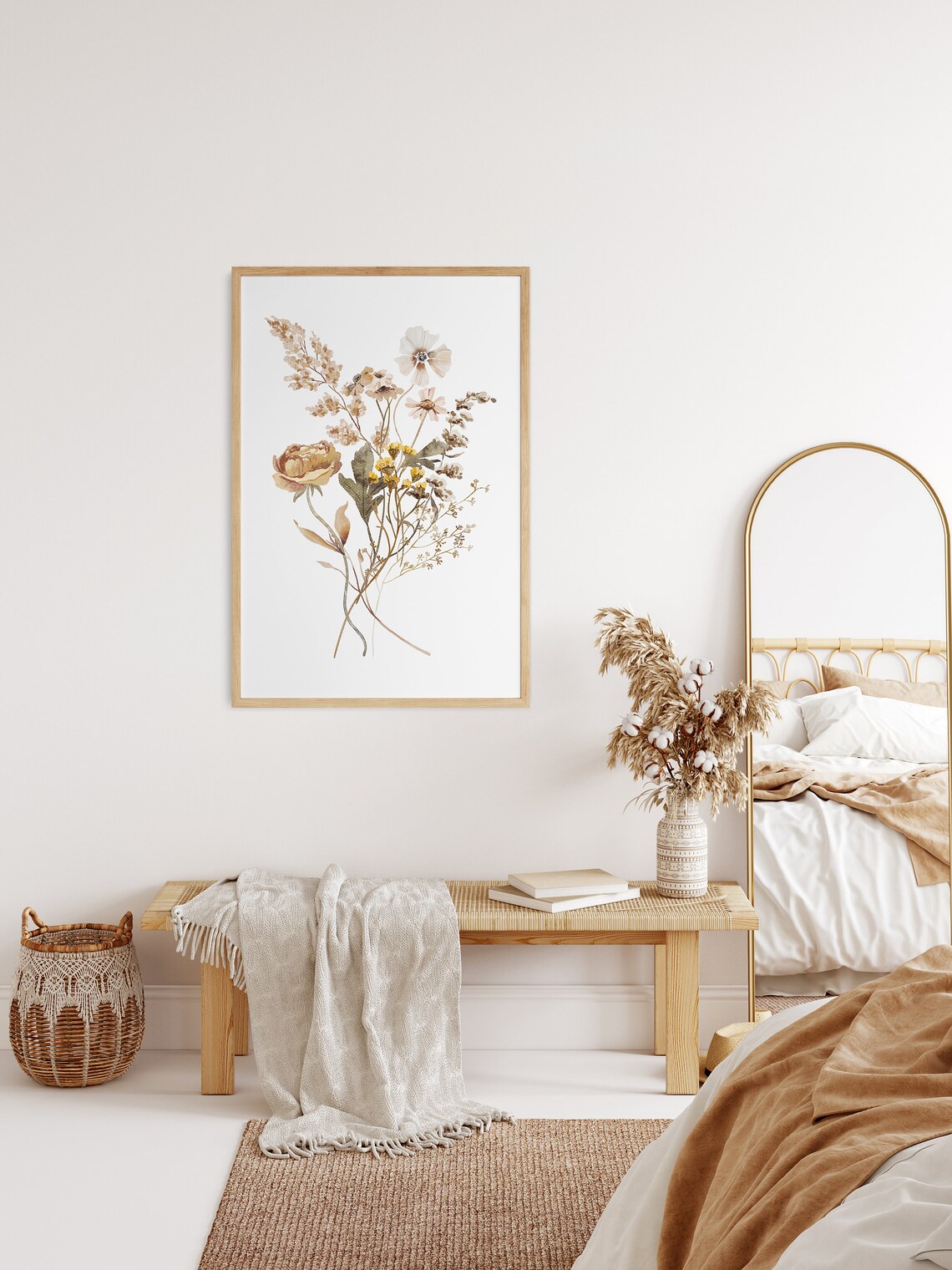 Watercolor Flower Bouquet, Boho Fall Botanical Art Print - Image 2