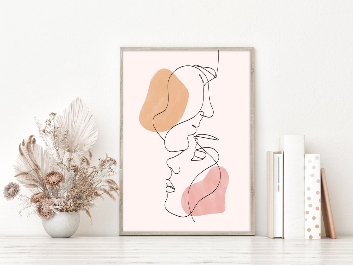 Romantic Couple One Line Art Faces Kissing Minimalist Poster - Image 2