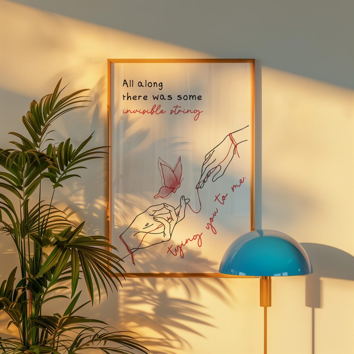 Invisible String Lyric Quote Poster With Romantic Hand Line Art