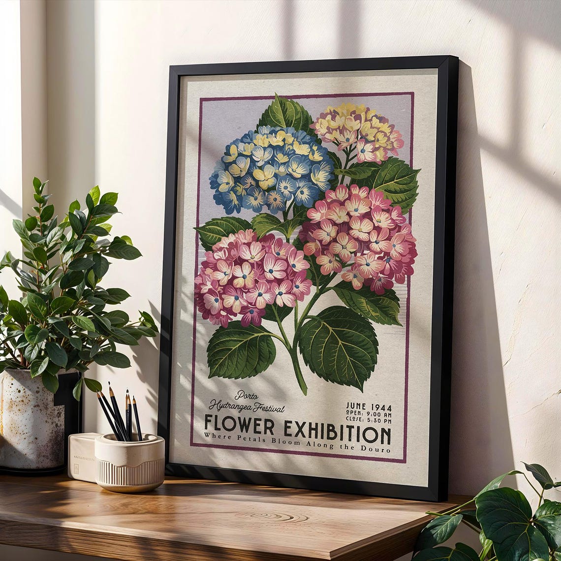 Porto Hydrangea Flower Exhibition 1944 Vintage Botanical Poster