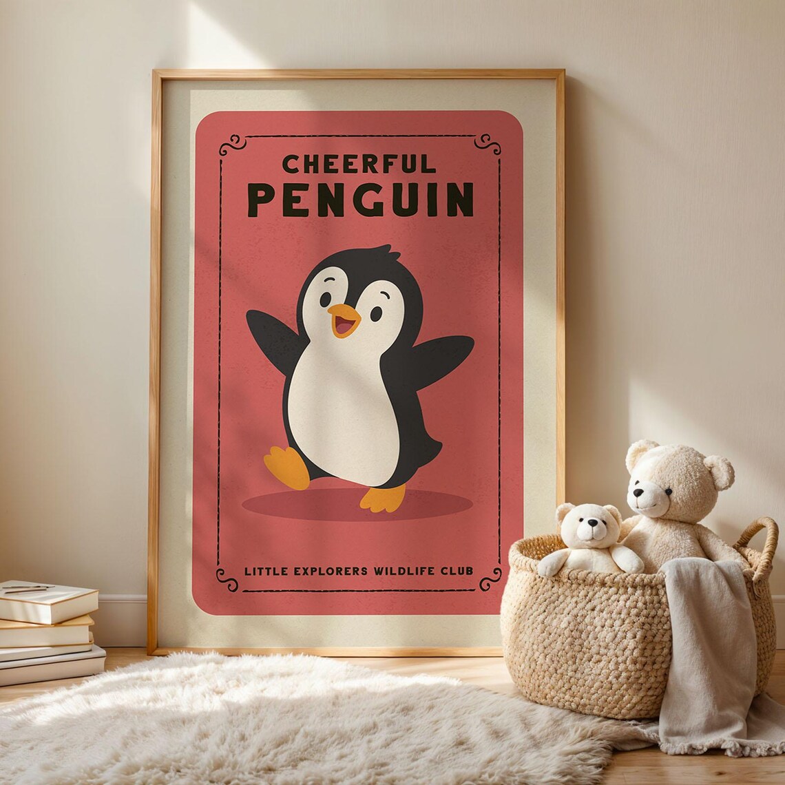 Cheerful Penguin Cute Retro Cartoon Kids Nursery Animal Wall Art